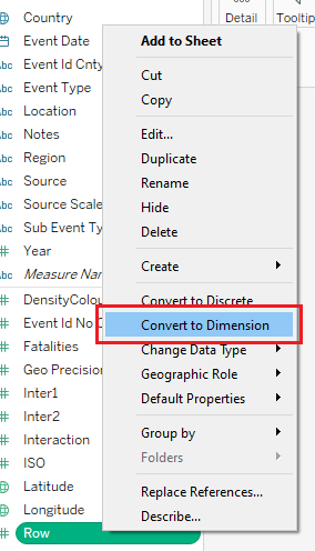 Convert Row and Column fields to dimensions